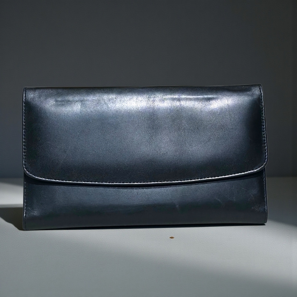 Vintage Coach Black Glove Tanned Leather Checkbook Wallet Snap Flap USA Classic